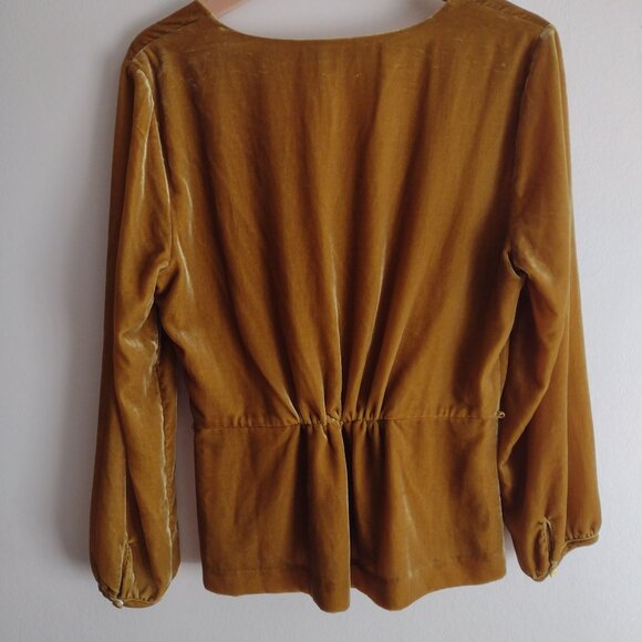 J.Crew Faux Wrap Velvet Blouse 8 Dijon Yellow Long Sleeve Top - Picture 8 of 11